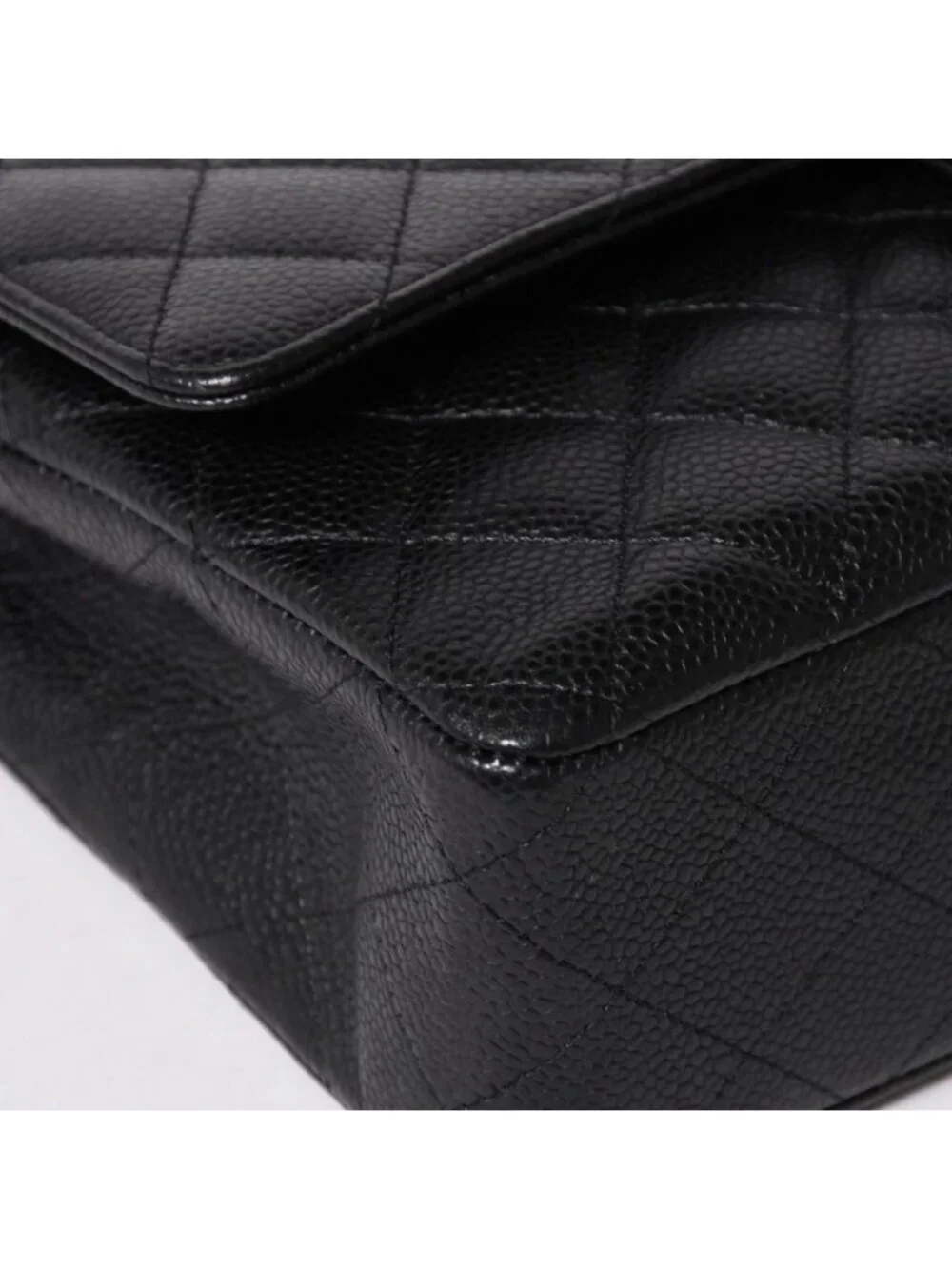 Chanel Quilted 25 Double Flap Chain Shoulder Bag CC Logo Caviar Leather Black